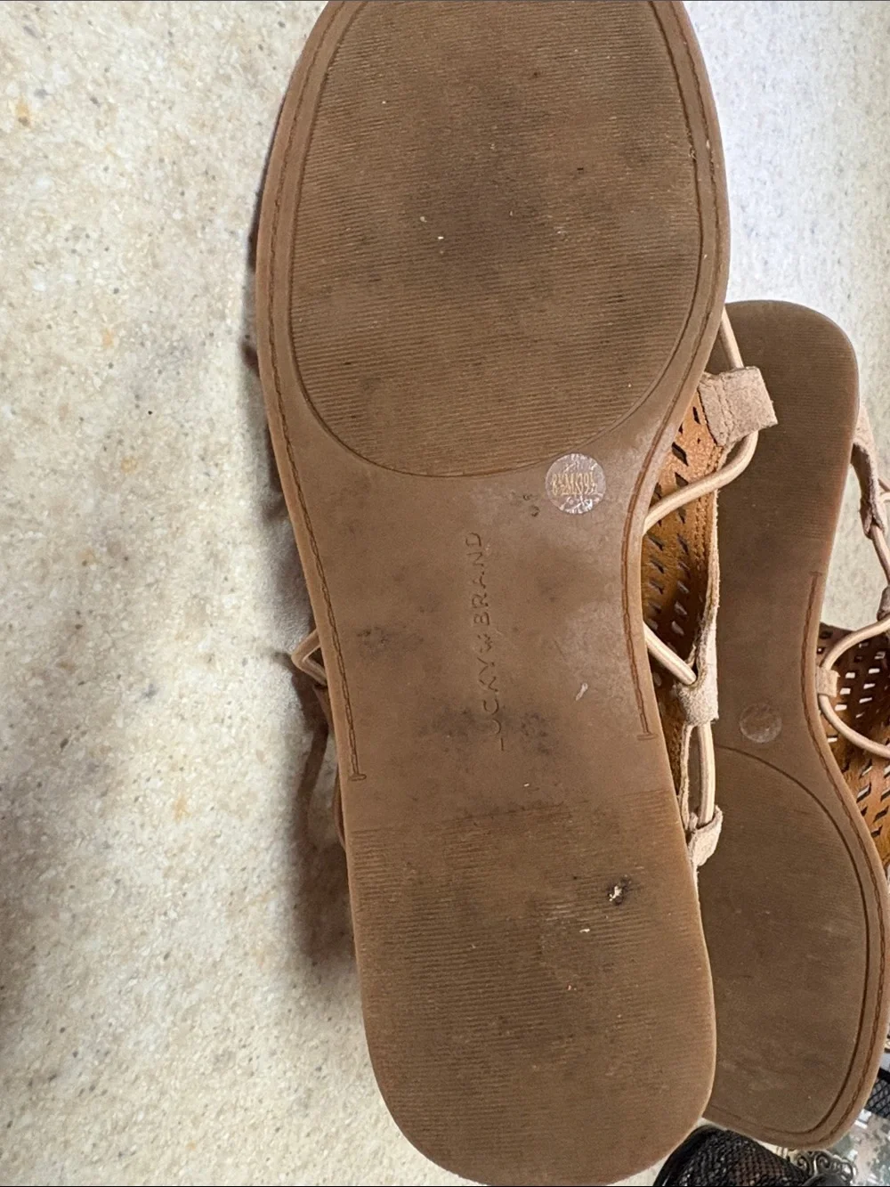 Lucky Brand Beige Tan Perforated Suede High-Cut Sandals
